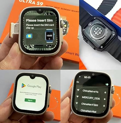 Ultra S9 Smartwatch, 4GB RAM, 64GB storage, dual camera, GPS, video calling.