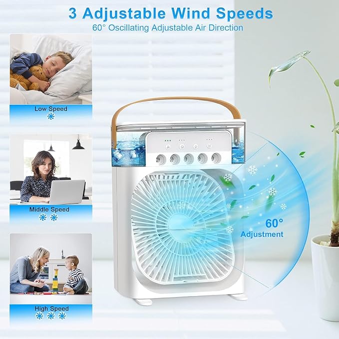 Portable Mini Air Cooler with Mist & LED Light